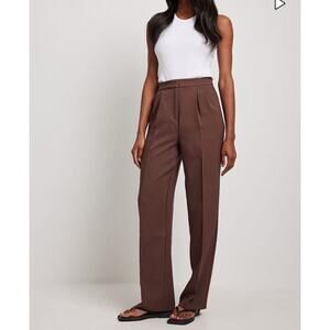 NA-KD Women High Waist Deep Pleated Suit Trousers Dark Brown Size 38 US 6 NWT